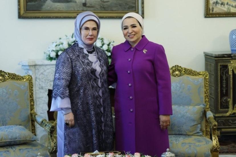 Emine Erdoğan, Mısır Cumhurbaşkanı Sisi'nin eşi Amer ile bir araya geldi