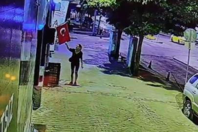 Mağazanın önünde asılı olan Türk bayrağını yakan şüpheli gözaltına alındı