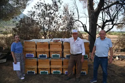 Manisa'da yangında kovanları zarar gören arıcıya Büyükşehir desteği